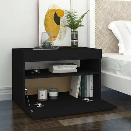 Bedside Cabinet & LED Lights 2 pcs Black 60x35x40 cm Engineered Wood