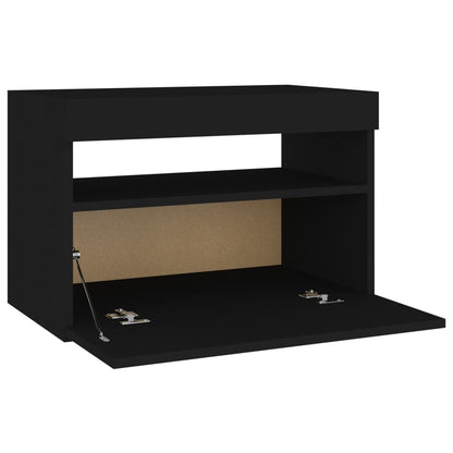 Bedside Cabinet & LED Lights 2 pcs Black 60x35x40 cm Engineered Wood