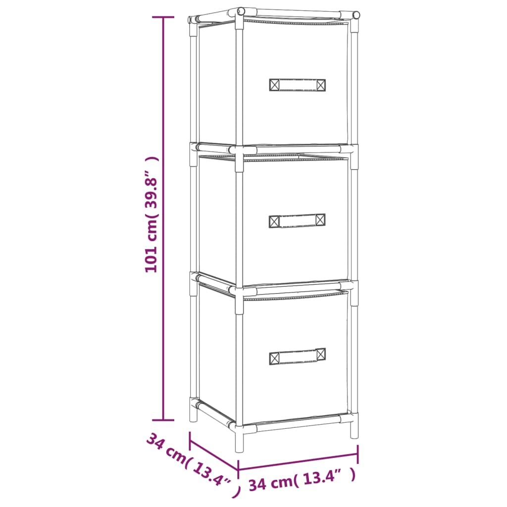 Storage Cabinet with 3 Fabric Drawers Grey 34x34x101 cm Steel