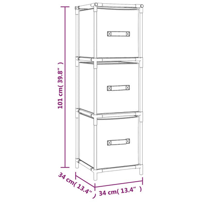Storage Cabinet with 3 Fabric Drawers Grey 34x34x101 cm Steel