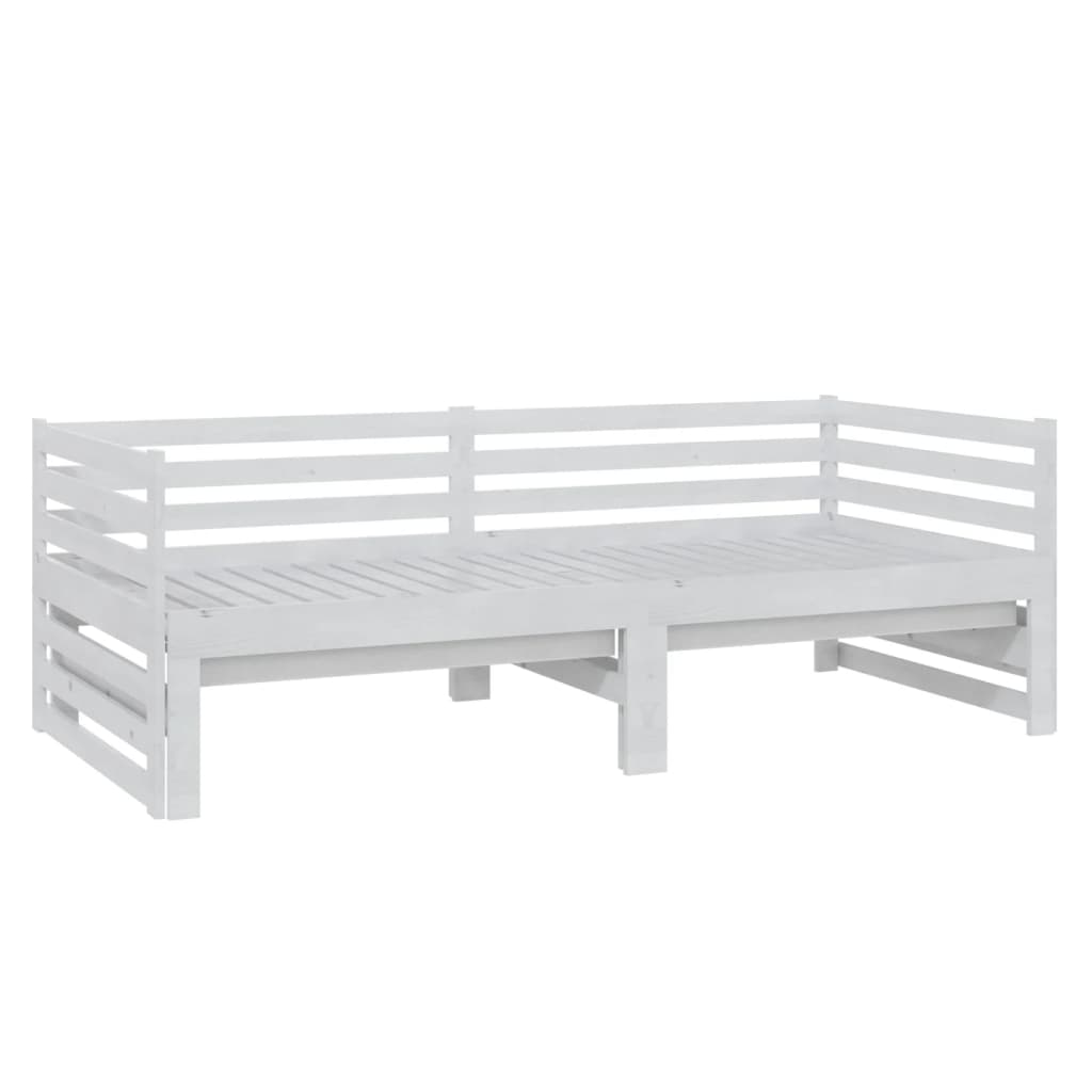 Pull-out Day Bed White Solid Pinewood 2x(90x200) cm