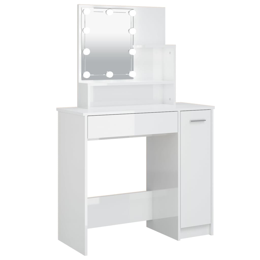 Dressing Table with LED High Gloss White 86.5x35x136 cm