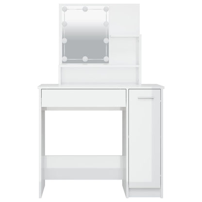 Dressing Table with LED High Gloss White 86.5x35x136 cm