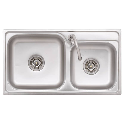 Camping Sink Double Basins with Tap Stainless Steel