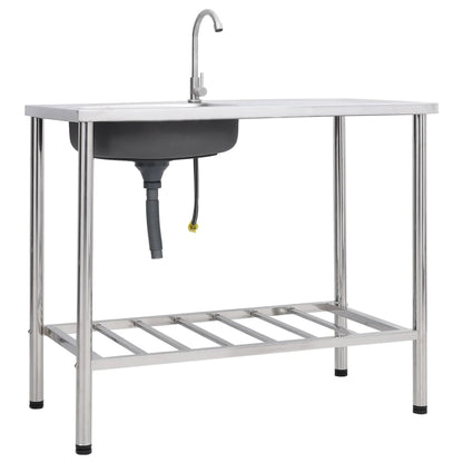 Camping Sink Single Basin with Tap Stainless Steel