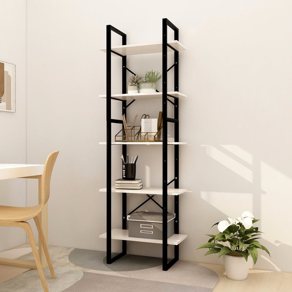 5-Tier Book Cabinet White 60x30x175 cm Pinewood