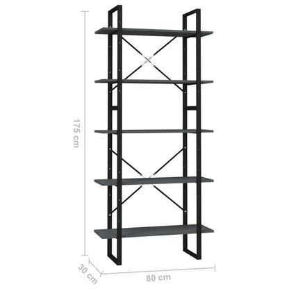 5-Tier Book Cabinet Grey 80x30x175 cm Engineered Wood