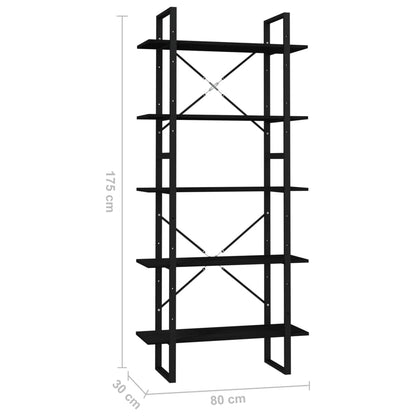 5-Tier Book Cabinet Black 80x30x175 cm Pinewood