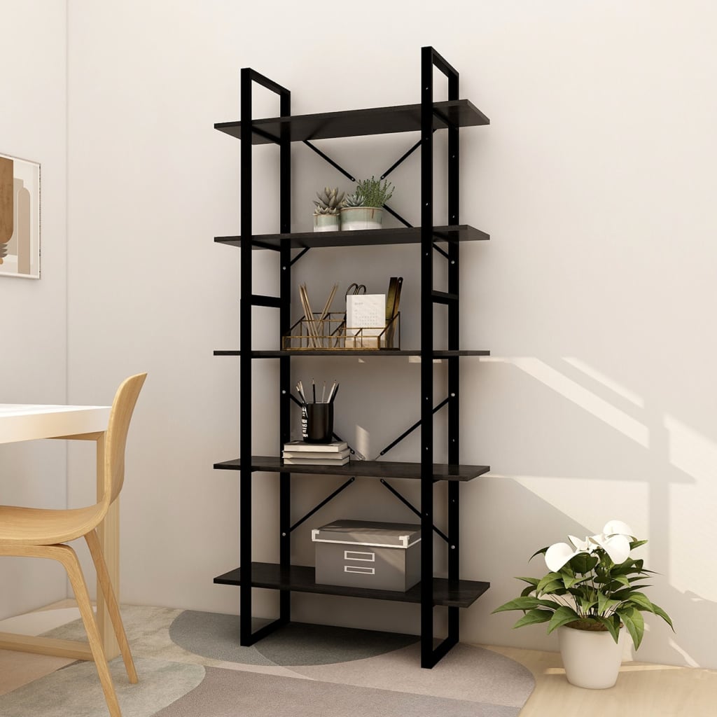 5-Tier Book Cabinet Black 80x30x175 cm Pinewood