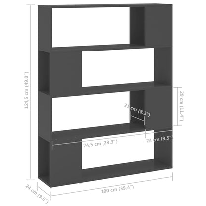 Book Cabinet Room Divider Grey 100x24x124 cm
