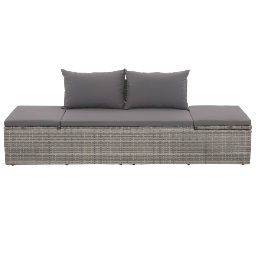 Outdoor Lounge Bed with Cushion & Pillows Poly Rattan Grey