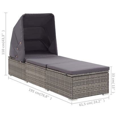 Sun Lounger with Canopy and Cushion Poly Rattan Grey