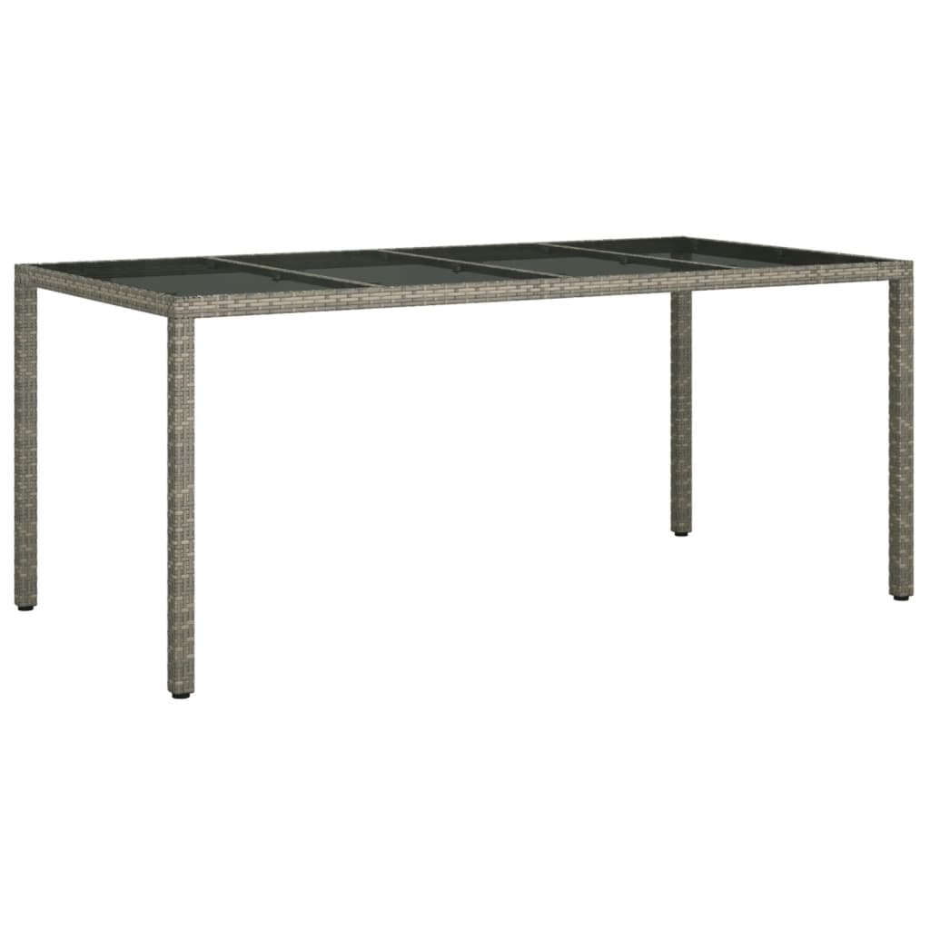 Garden Table Grey 190x90x75 cm Tempered Glass and Poly Rattan