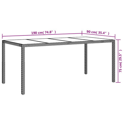 Garden Table Grey 190x90x75 cm Tempered Glass and Poly Rattan
