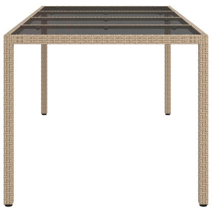 Garden Table Beige 190x90x75 cm Tempered Glass and Poly Rattan