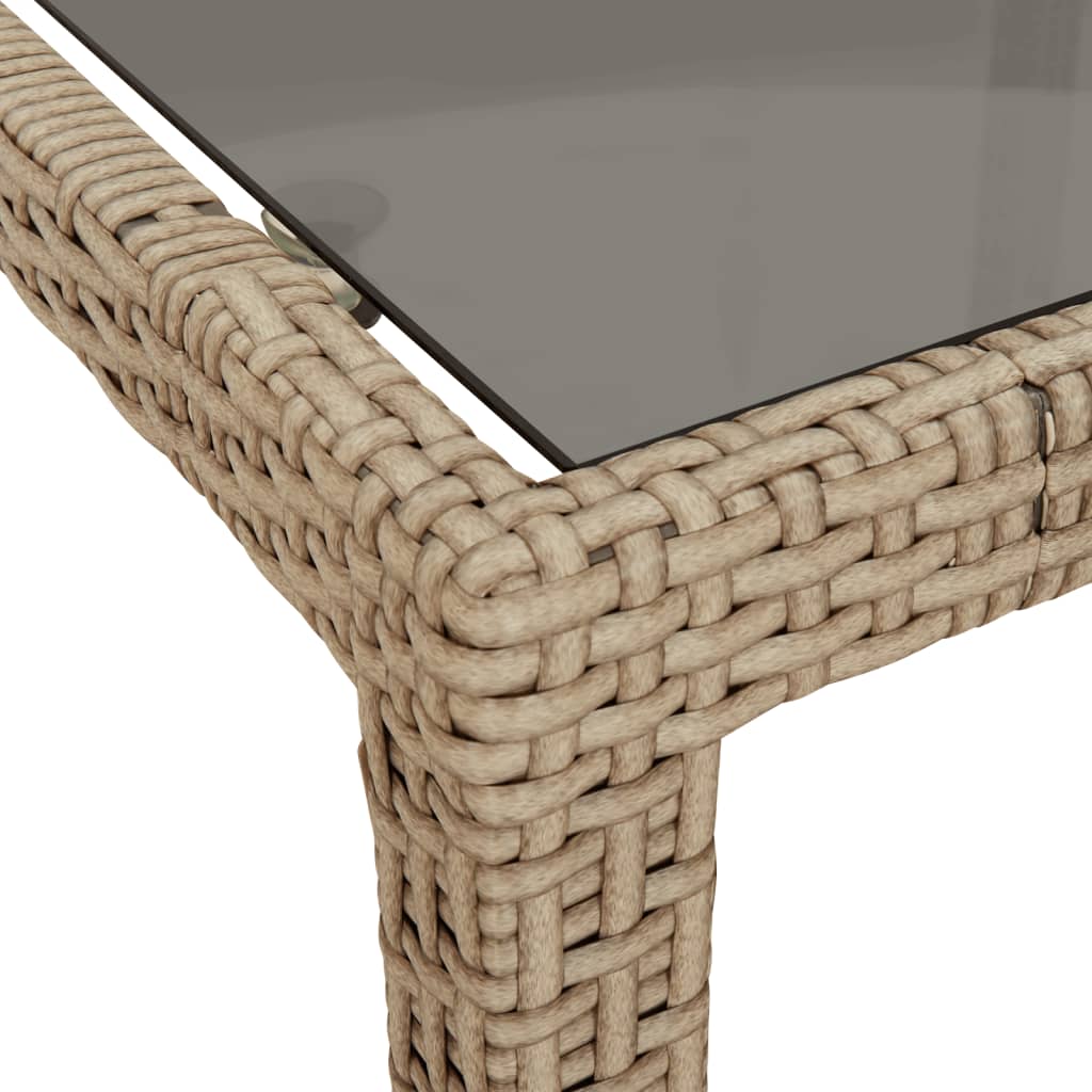 Garden Table Beige 190x90x75 cm Tempered Glass and Poly Rattan
