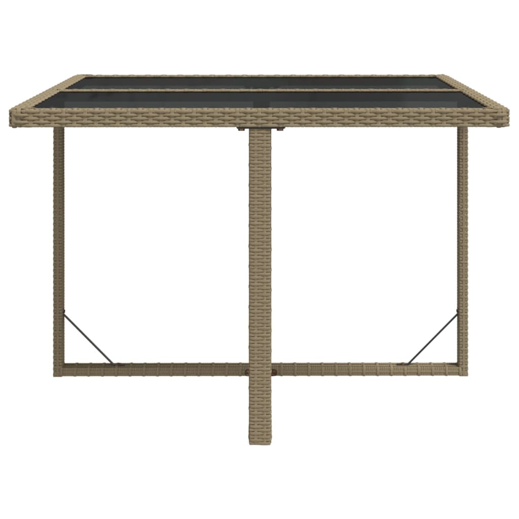 Garden Table Beige 109x107x74 cm Poly Rattan and Glass