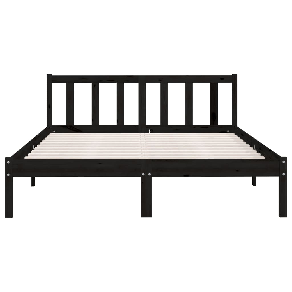 Bed Frame Black Solid Pinewood 140x190 cm