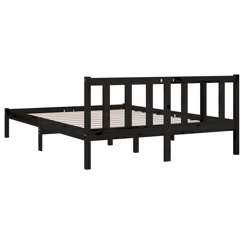 Bed Frame Black Solid Pinewood 140x190 cm