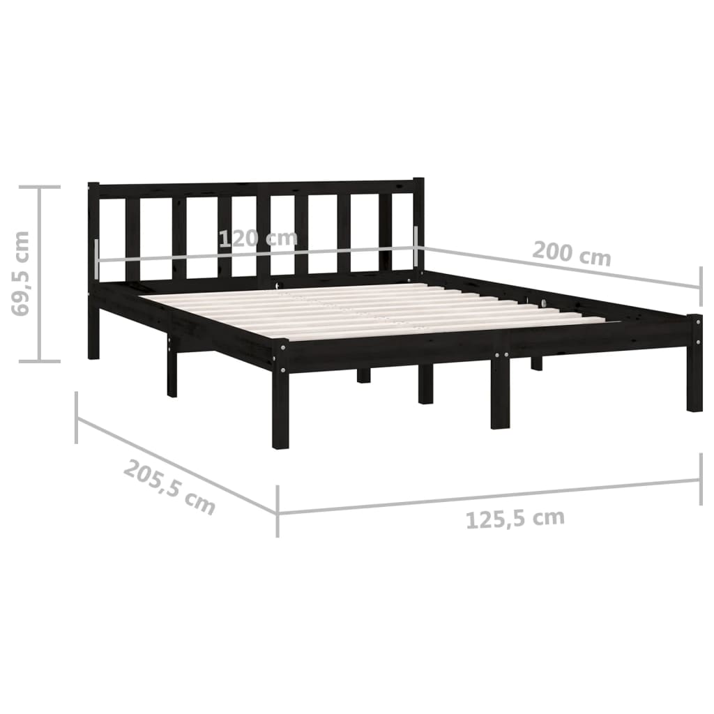 Bed Frame Black Solid Pinewood 120x200 cm
