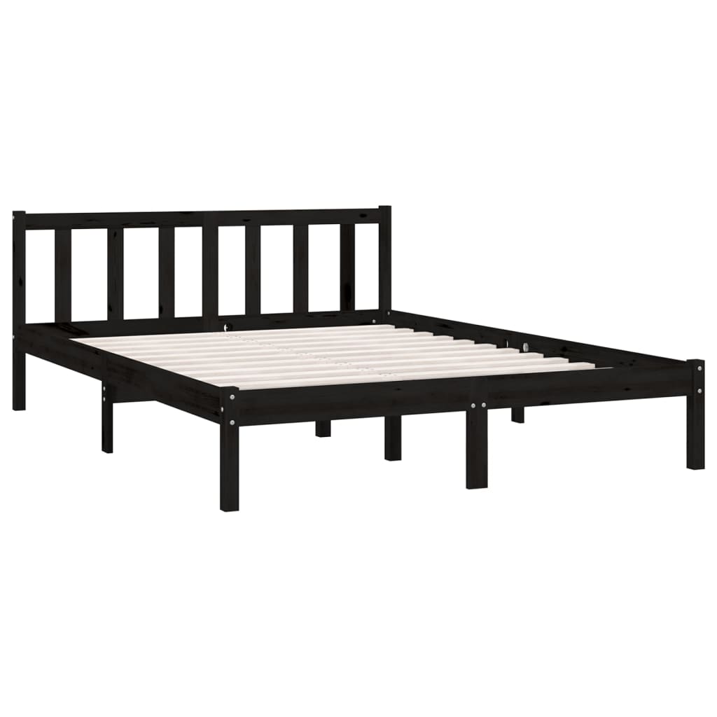 Bed Frame Black Solid Pinewood 140x200 cm