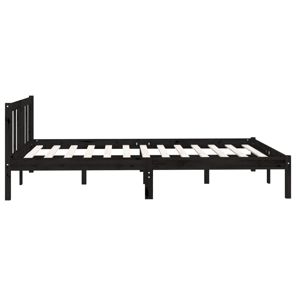 Bed Frame Black Solid Pinewood 160x200 cm