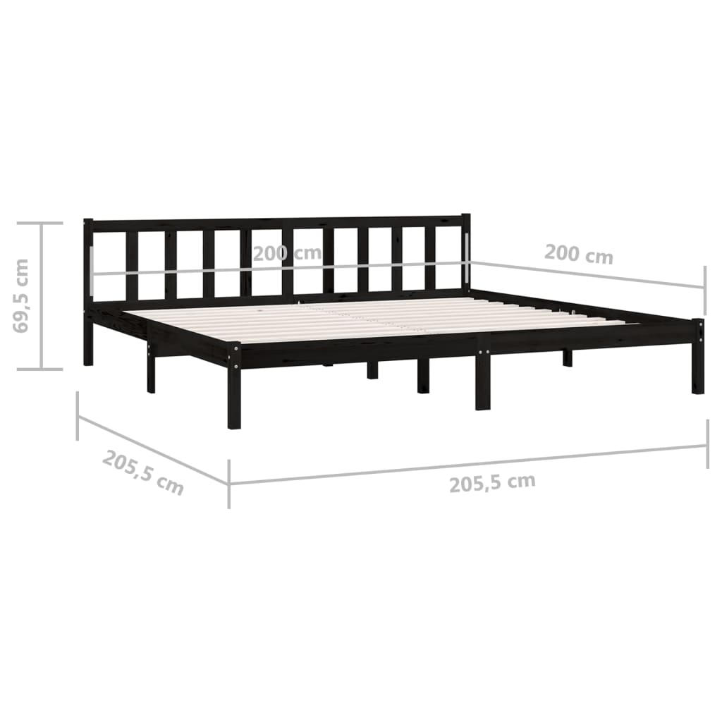 Bed Frame Black Solid Pinewood 200x200 cm