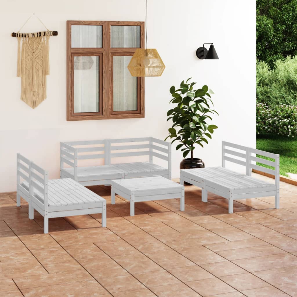 7 Piece Garden Lounge Set White Solid Pinewood