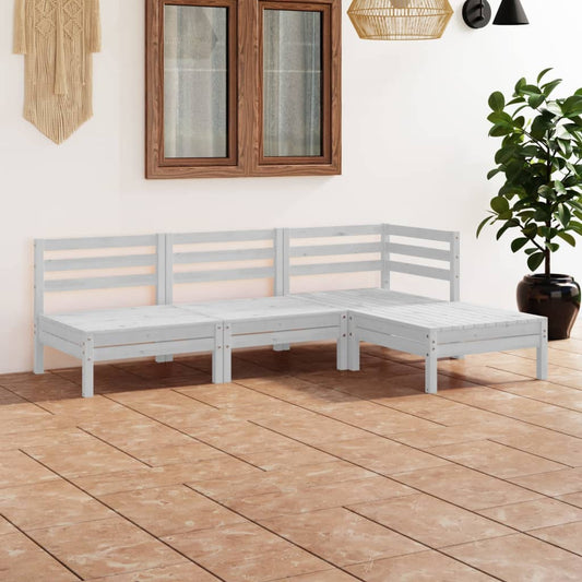 4 Piece Garden Lounge Set Solid Pinewood White