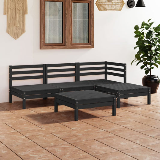5 Piece Garden Lounge Set Solid Pinewood Black