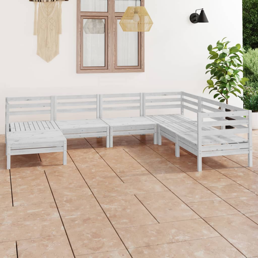 7 Piece Garden Lounge Set Solid Wood Pine White