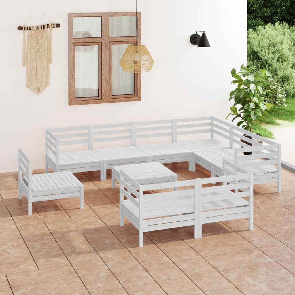 10 Piece Garden Lounge Set Solid Wood Pine White