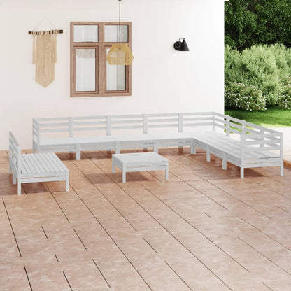 11 Piece Garden Lounge Set Solid Wood Pine White
