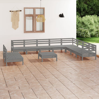 11 Piece Garden Lounge Set Solid Wood Pine Grey