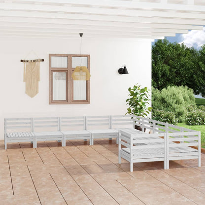 10 Piece Garden Lounge Set White Solid Wood Pine
