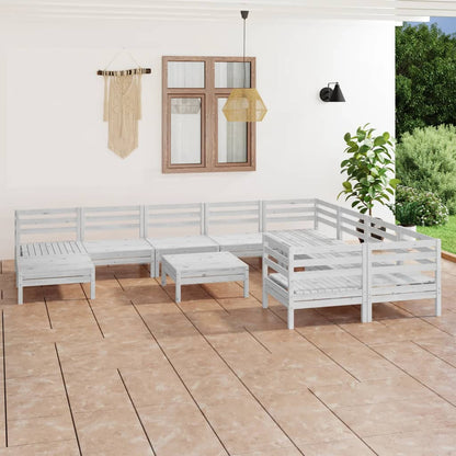 11 Piece Garden Lounge Set White Solid Wood Pine