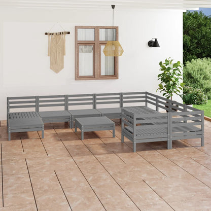 11 Piece Garden Lounge Set Grey Solid Wood Pine