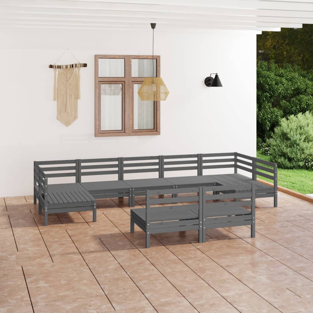 9 Piece Garden Lounge Set Grey Solid Wood Pine