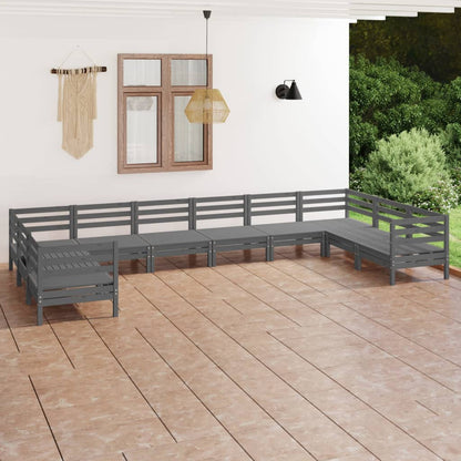 10 Piece Garden Lounge Set Grey Solid Wood Pine