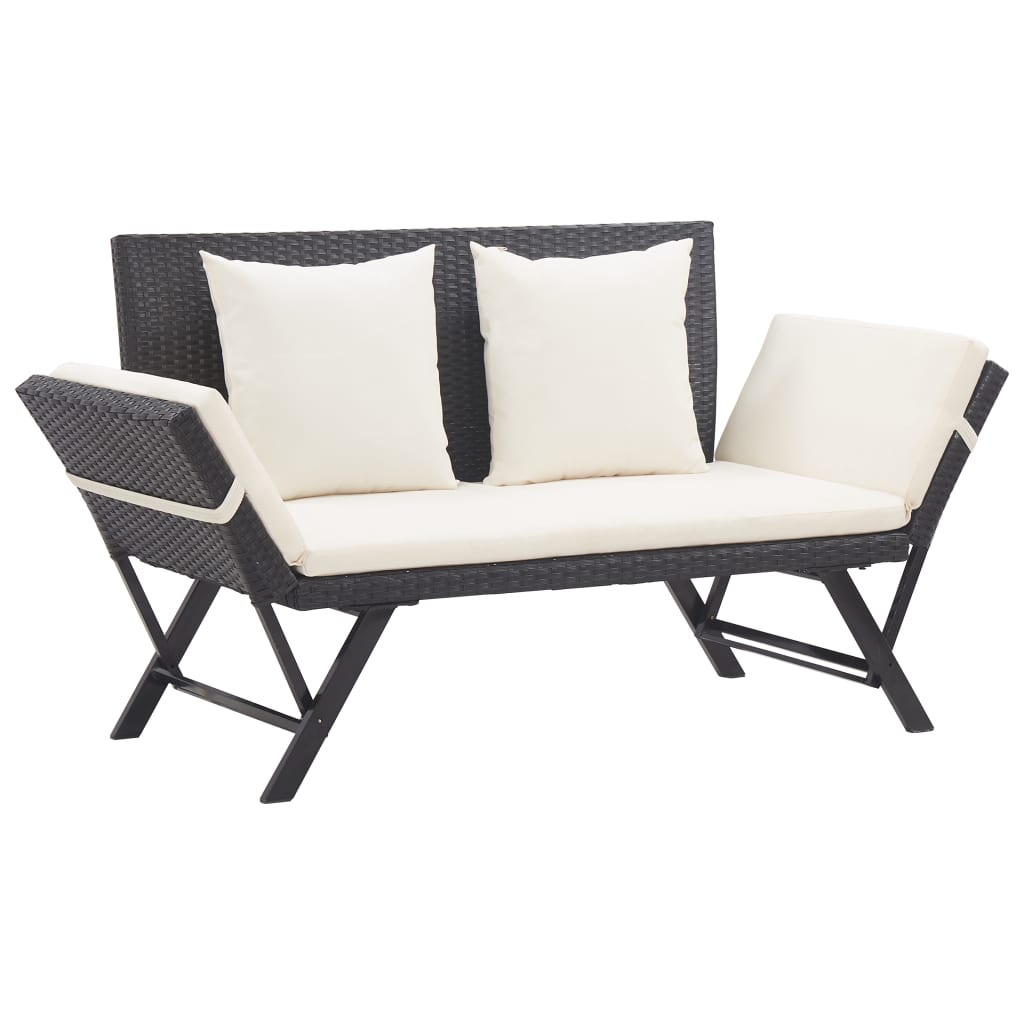 Garden Bench with Cushions Black 176 cm Poly Rattan