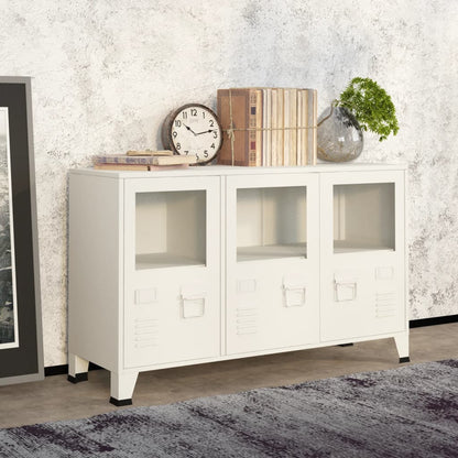 Industrial Sideboard White 105x35x62 cm Metal and Glass