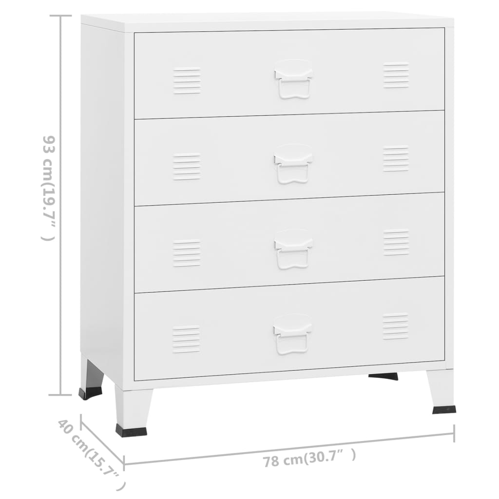 Industrial Drawer Cabinet White 78x40x93 cm Metal
