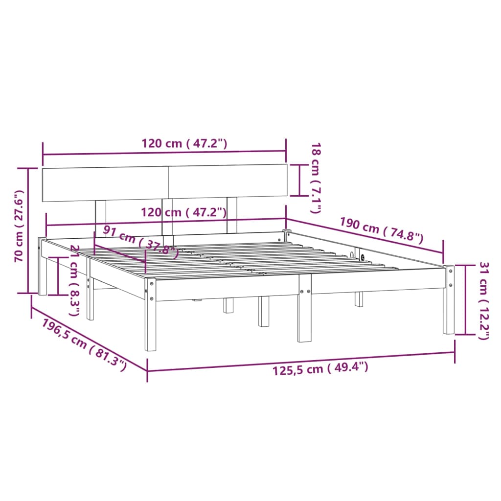 Bed Frame without Mattress Grey Solid Wood Small Double