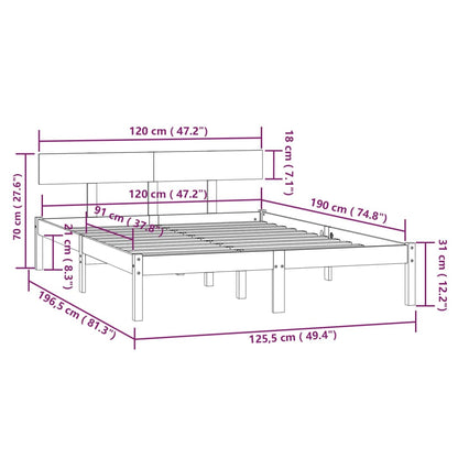Bed Frame without Mattress Grey Solid Wood Small Double