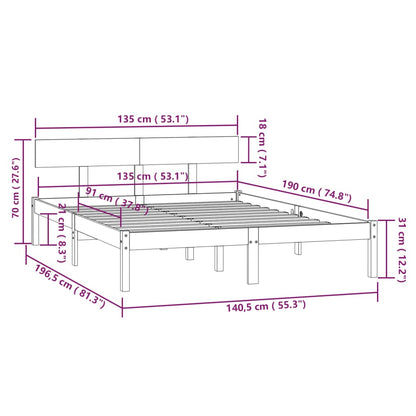 Bed Frame without Mattress White Solid Wood Pine Double