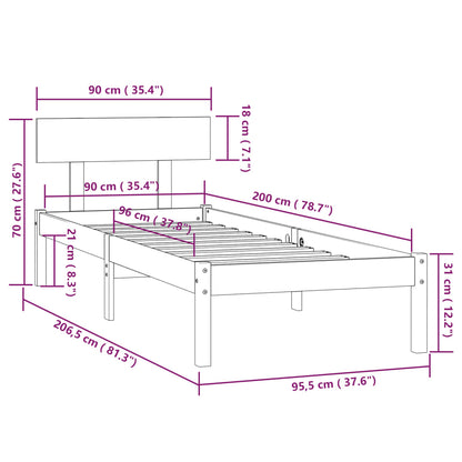 Bed Frame without Mattress Black Solid Wood 90x200 cm