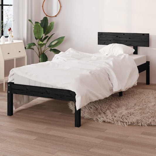 Bed Frame without Mattress Black Solid Wood 90x200 cm