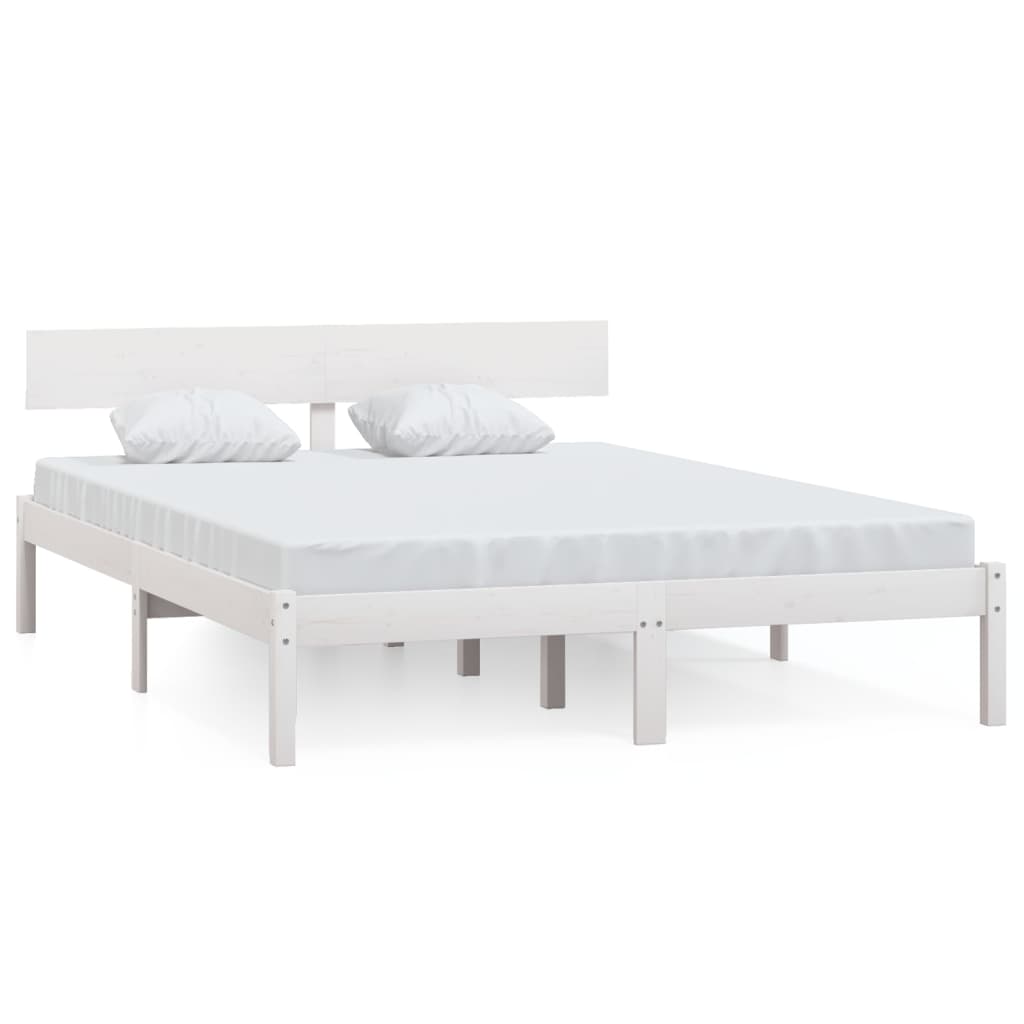 Bed Frame White Solid Wood Pine 150x200 cm King Size