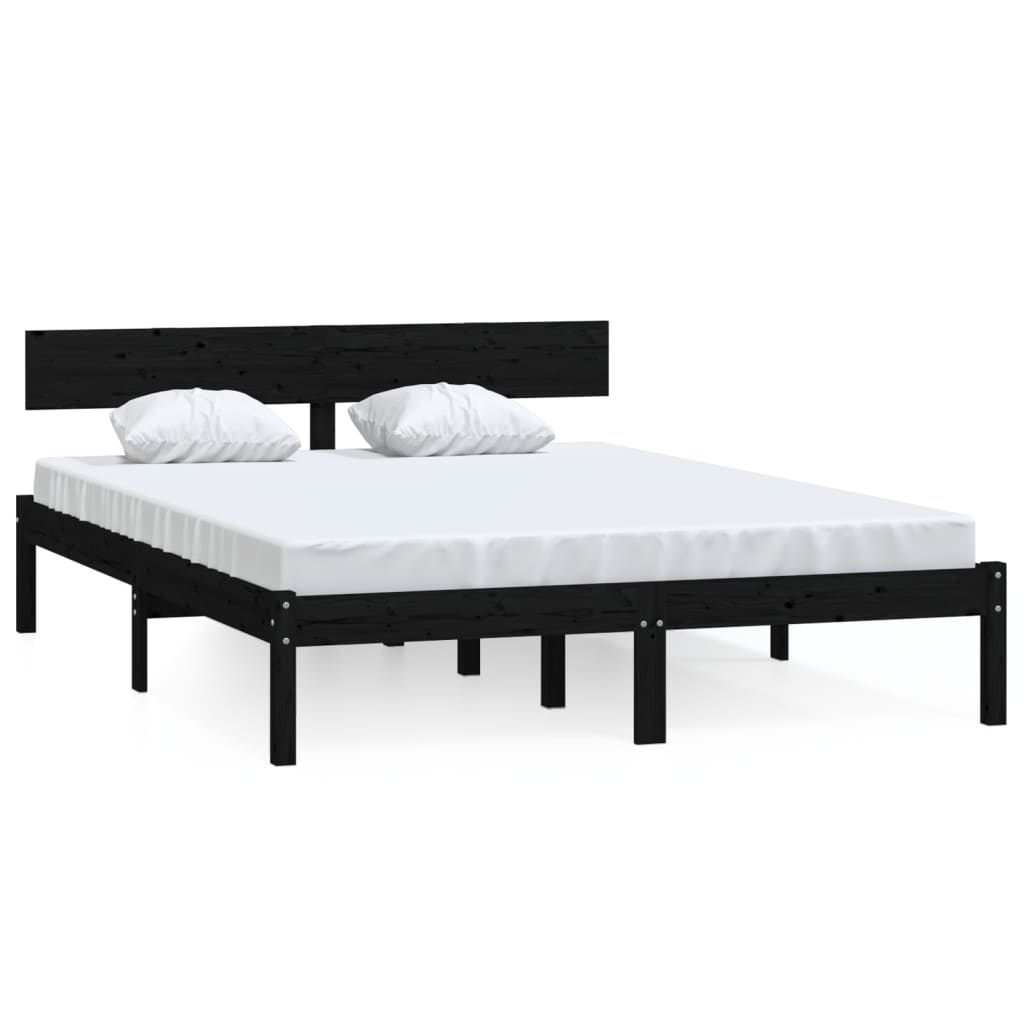 Bed Frame without Mattress Black Solid Wood Pine King Size