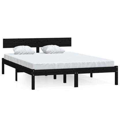 Bed Frame without Mattress Black Solid Wood Pine King Size